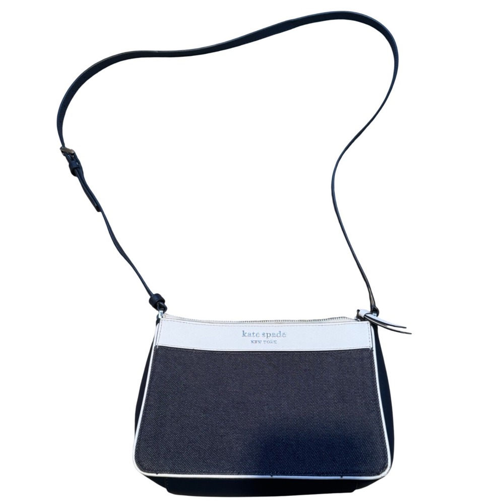 Kate Spade Denim and Saffiano Leather Crossbody Bag Navy Blue White Trim